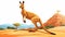 Vibrant Kangaroo Illustration: Lively Movement In Desert Landscape