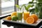 Vibrant Kitchen Delights. Abundant Orange Fruits and Refreshing Freshly Squeezed Juice