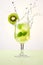 Vibrant kiwi cocktail with a splash on a mono green backdrop, for refreshing drink advertisements