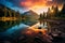 Vibrant Lake Landscape Nestled Amid Majestic Peaks, Capturing Nature\\\'s Palette in a Breathtaking Symphony. Ai generated