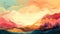 Vibrant Landscape Abstract Illustration With Orange Clouds