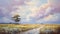 Vibrant Landscape Painting: Captivating Dirt Road With Majestic Clouds