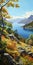 Vibrant Landscape Painting A Serene Fjord In Early Autumn