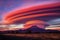 vibrant lenticular clouds contrasting with a dark mountain silhouette