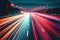 Vibrant Light Trails Illuminate Speeding Car on Night Highway AI Generated