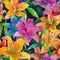 Vibrant lily watercolor flowers. Seamless pattern. Abstract background