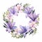 Vibrant Lily Wreath With Pressed Lavender Flowers In Watercolor Style