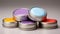 vibrant lip balms in round tin cases, placed elegantly on a light background, perfect for label-free designs or layouts.