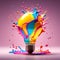 Vibrant Liquid Splash in 3D Bulb: Captivating Colors on Solid Background