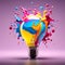 Vibrant Liquid Splash in 3D Bulb: Captivating Colors on Solid Background