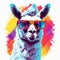 Vibrant Llama With Sunglasses On Blue Background Psd