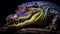 Vibrant Lurid Purple Alligator With Glowing Eyes In Dramatic Lighting