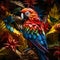 A vibrant macaw, its brilliantly colored origami feathers perched on a branch by AI generated