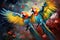 Vibrant Macaw parrots colorful couple. Generate Ai