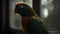 Vibrant macaw perched on branch, gazing with colorful feathered eye generated by AI