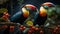 The vibrant macaw perches on a branch in the rainforest generated by AI