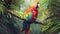 Vibrant macaw perching on branch, showcasing nature colorful beauty