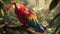 Vibrant macaw perching on branch, showcasing nature colorful beauty