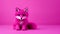 Vibrant Magenta Knitted Fox Toy On Pink Background