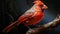 A vibrant male cardinal perches on a branch generated by AI