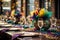 Vibrant Mardi Gras Extravaganza: Festive Table with Masks, Feathers, and Decorations