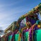 Vibrant Mardi Gras Float with Purple, Green and Gold Streamers