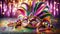 Vibrant Mardi Gras Mask and Beads on Festive Background, AI Generated