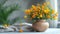 Vibrant Marigolds in Wooden Vase