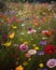 A vibrant meadow alive with petals of various species Abandoned landscape. AI generation