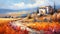 Vibrant Mediterranean Landscape: Old Farmhouse In Orange Field