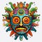 Vibrant Mesoamerican-inspired Cartoon Sun Mask With Grotesque Details