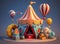Vibrant Miniature Carnival Scene with Balloons and Carousel