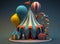 Vibrant Miniature Carnival Scene with Balloons and Carousel