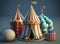 Vibrant Miniature Carnival Scene with Balloons and Carousel