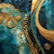 Vibrant Mixed Media Artwork: Textured Layers in Blue, Teal, and Gold