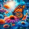 Vibrant Monarch Butterfly Amid Bright Flowers, An Artistic Macro Fairy Garden Delight. Generative ai for illustrations