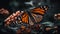 Vibrant monarch butterfly wing showcases spotted elegance generated by AI