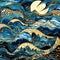 Vibrant Mosaic Luminous Moon And Waves In Detailed Ink Illustration