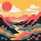 Vibrant Mountains: A Colorful Illustration Inspired By Romantic Riverscapes