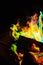 Vibrant Multicolored Campfire Flames in Outdoor Setting close-up silhouette