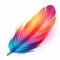 Vibrant Multicolored Feather on White Background. Generative ai