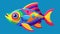 A vibrant multicolored fish toy with intricate 3D details sure to catch the attention of any curious feline.. Vector