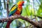 vibrant, multicolored parrot perched on tree branch