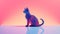 Vibrant multicolored polygonal cat on gradient background, captivating geometric cat statue