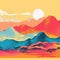 Vibrant Multilayered Mountain Sunsets: Bold Lithographic Illustration