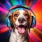 Vibrant Music-Loving Dog with Headphones, AI Generated