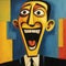 Vibrant Naive Art Poster Laughing Man With Exuberant Eyes And Mouth