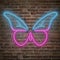 Vibrant Neon Butterfly on Weathered Brick Wall