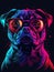 Vibrant Neon-Colored Illustration of a Bulldog Wearing Sunglasses