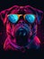 Vibrant Neon-Colored Illustration of a Bulldog Wearing Sunglasses